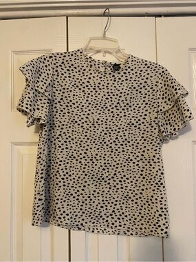 Women’s Ruffle Sleeve Black Print Top - Cream/Black